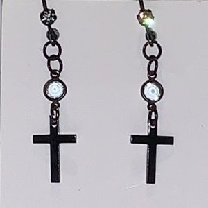 Black Cross Drop Rhinestone Earrings: One of a Kind